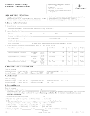 Statement of Insurability Change of Coverage Request