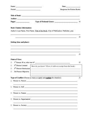 Fiction Book Response Form