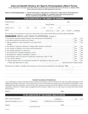 Sports Participation Health History Form