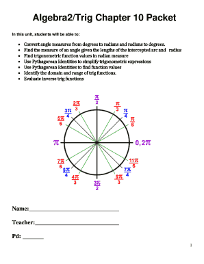 Algebra 2 Trigonometry Chapter 10 Homework Packet