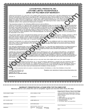 Latham Pool Products Open Top Polymer Step Warranty