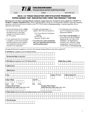 Texas Educator Certification Program Monday Testing Registration Form