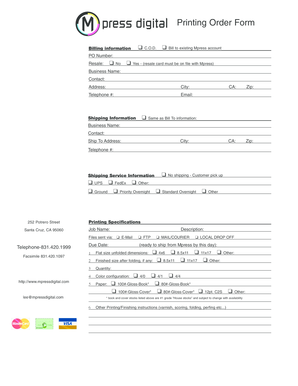 Printing Order Form