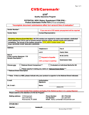 CVS Dietary Supplement Product Submission Form