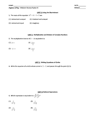 Algebra 2/Trig Midterm Review Packet