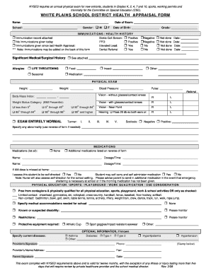 New York State School Health Appraisal Form