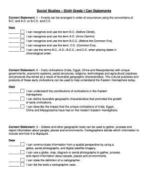 Sixth Grade Social Studies I Can Statements