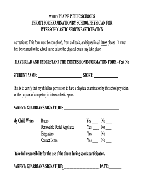 School Sports Physical Permission Form
