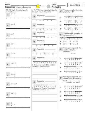 PreAlgebra Inequalities Worksheet
