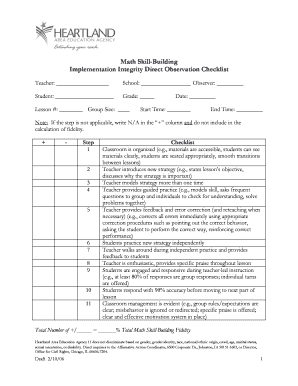 Math Skill-Building Implementation Integrity Checklist