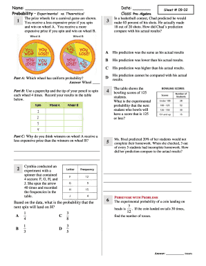 Pre-Algebra Probability Worksheet