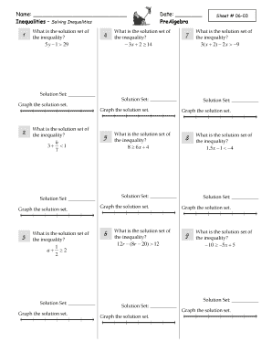 PreAlgebra Inequalities Worksheet