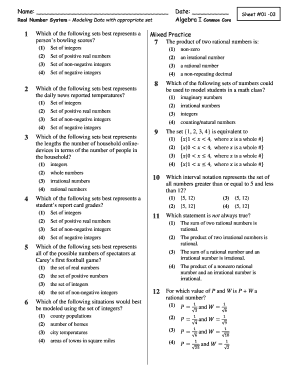Algebra I Common Core Worksheet