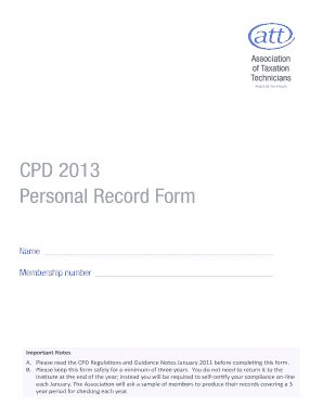 CPD 2013 Personal Record Form