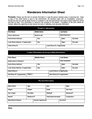 Wanderers Information Sheet