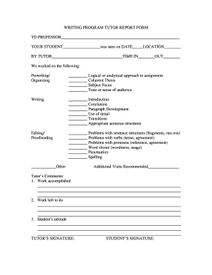 Writing Program Tutor Report Form