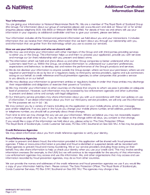 NatWest Additional Cardholder Application Form