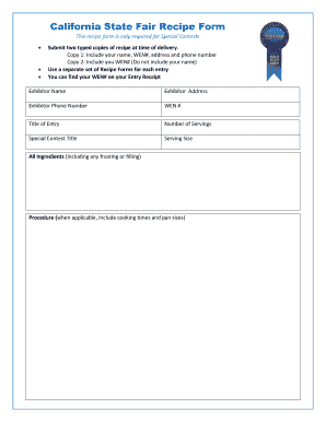 California State Fair Recipe Form