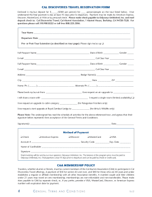 Cal Discoveries Travel Reservation Form