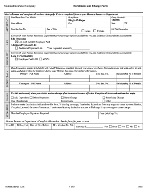 Standard Insurance Enrollment and Change Form