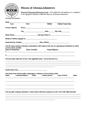 Diocese of Altoona-Johnstown Personnel Screening Form