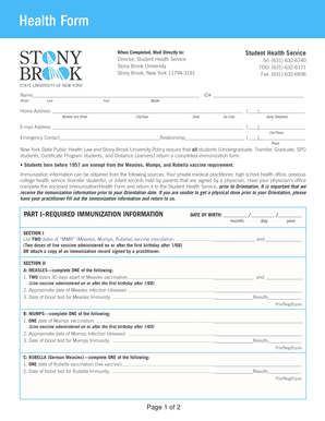 Stony Brook University Immunization Form