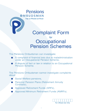 Complaint Form for Occupational Pension Schemes