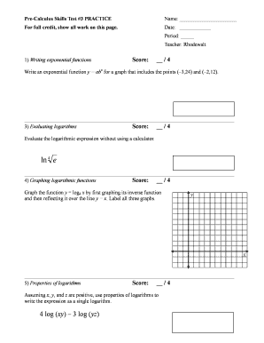 Pre-Calculus Skills Test #3 Practice