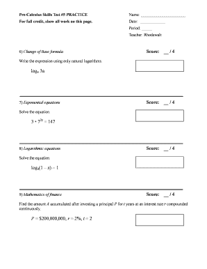 Pre-Calculus Skills Test #5 Practice
