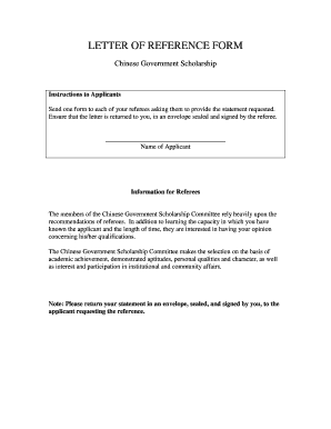 Chinese Government Scholarship Reference Form