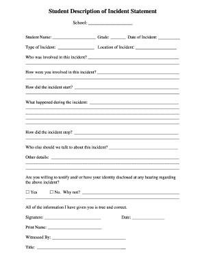 Student Incident Report Form