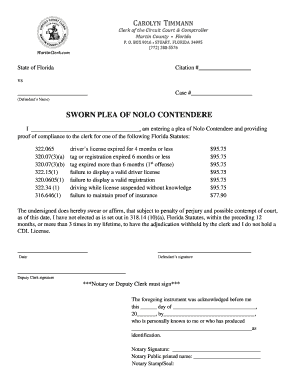 Florida Nolo Contendere Plea Form