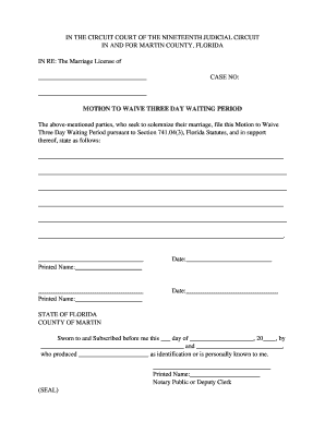 Motion to Waive Three Day Waiting Period