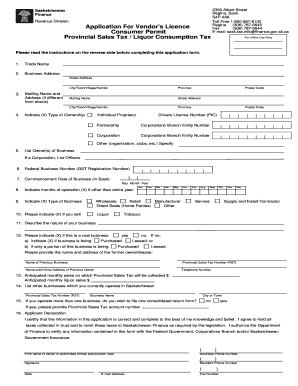 Saskatchewan Vendor's Licence Application
