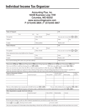 US Individual Income Tax Organizer
