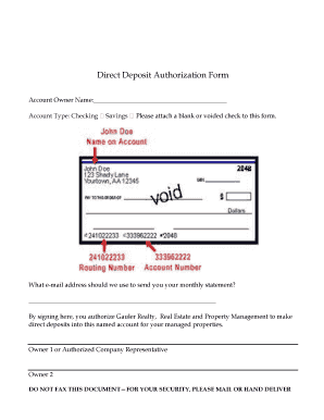 Direct Deposit Authorization Form