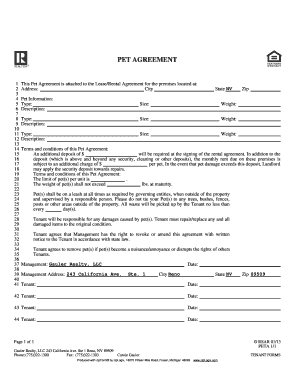 Pet Agreement for Lease/Rental