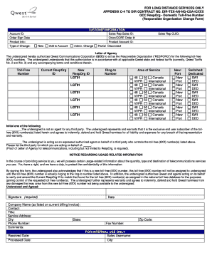 Qwest Responsible Organization Change Form