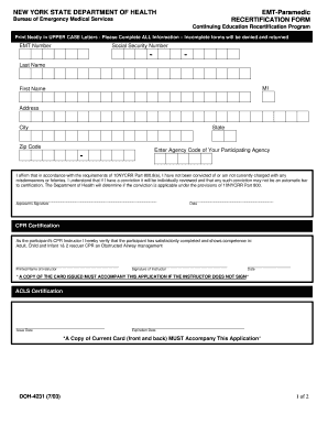 New York EMT-Paramedic Recertification Form