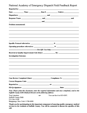 Emergency Dispatch Field Feedback Report form