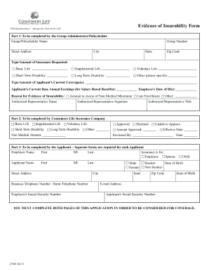 Evidence of Insurability Form