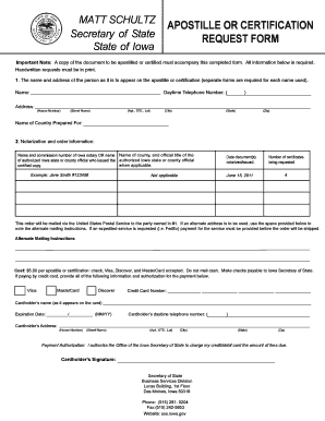 Iowa Apostille or Certification Request Form