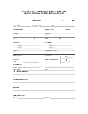 Suffolk County Animal Bite Report Form