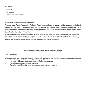Valencia Pediatric Associates Patient Registration Form