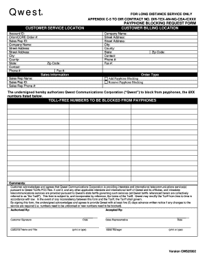 Qwest Payphone Blocking Request Form