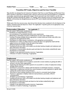 Connecticut Transition IEP Goals Checklist
