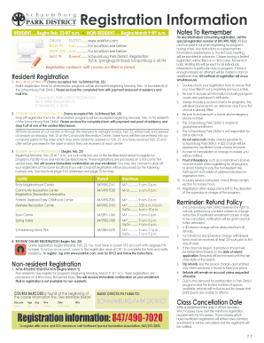 Schaumburg Park District Registration Form