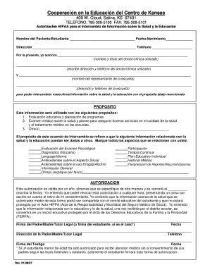 Autorización HIPAA para el Intercambio de Información sobre la Salud y la Educación