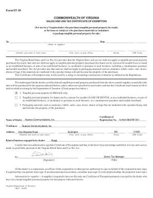 Virginia Sales and Use Tax Certificate of Exemption