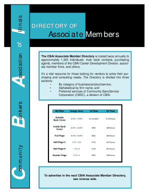 CBAI Associate Member Directory Advertising Order Form